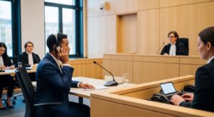 Court interpreter supporting multilingual communication during a legal proceeding