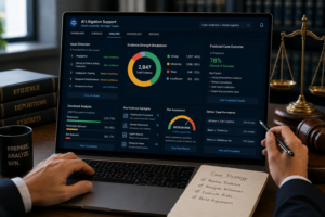AI interface identifying key documents and insights for litigation preparation