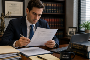 Lawyer reviewing document