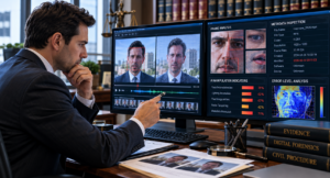 Lawyer examining digital evidence for signs of AI manipulation
